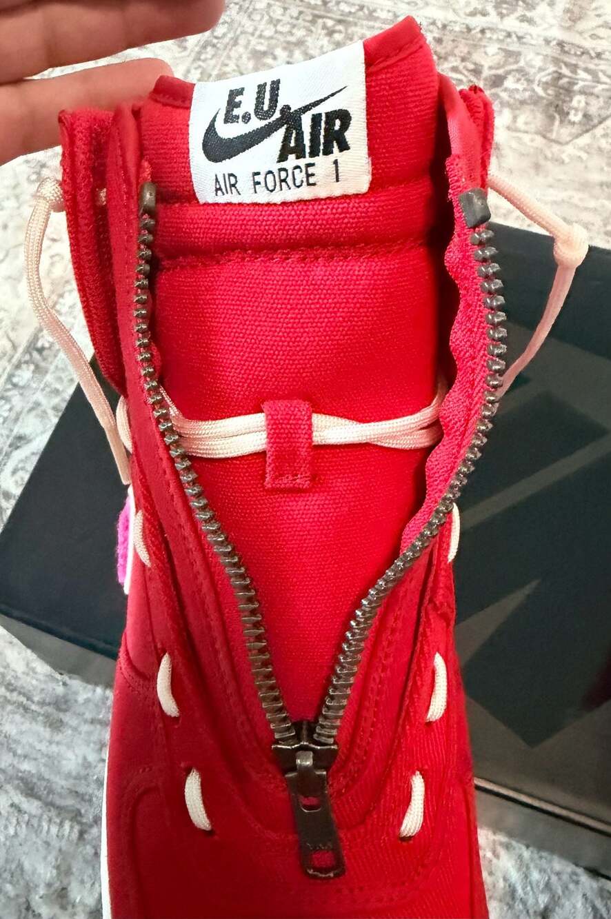 Nike Air Force 1 High x Emotionally Unavailable 'Heart' Red Canvas Sneakers - Picture 6 of 13
